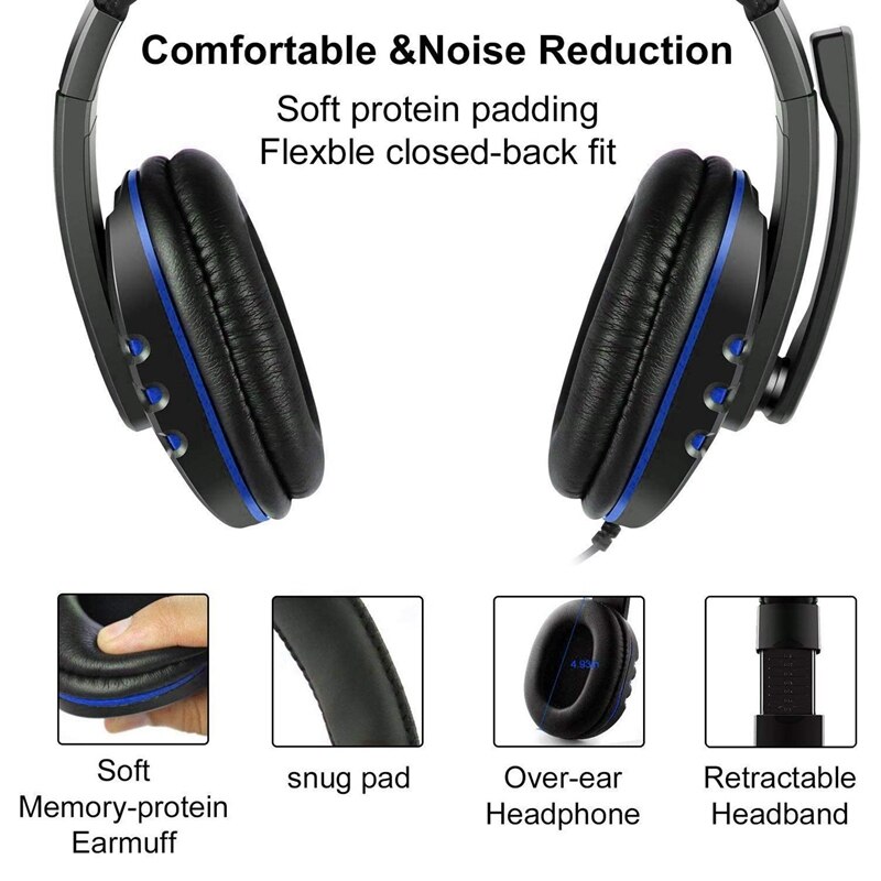 -Wired Headphones with Mic Laptop Phone Stereo Sound Gaming Computer Headset for Sony PS5 PS4