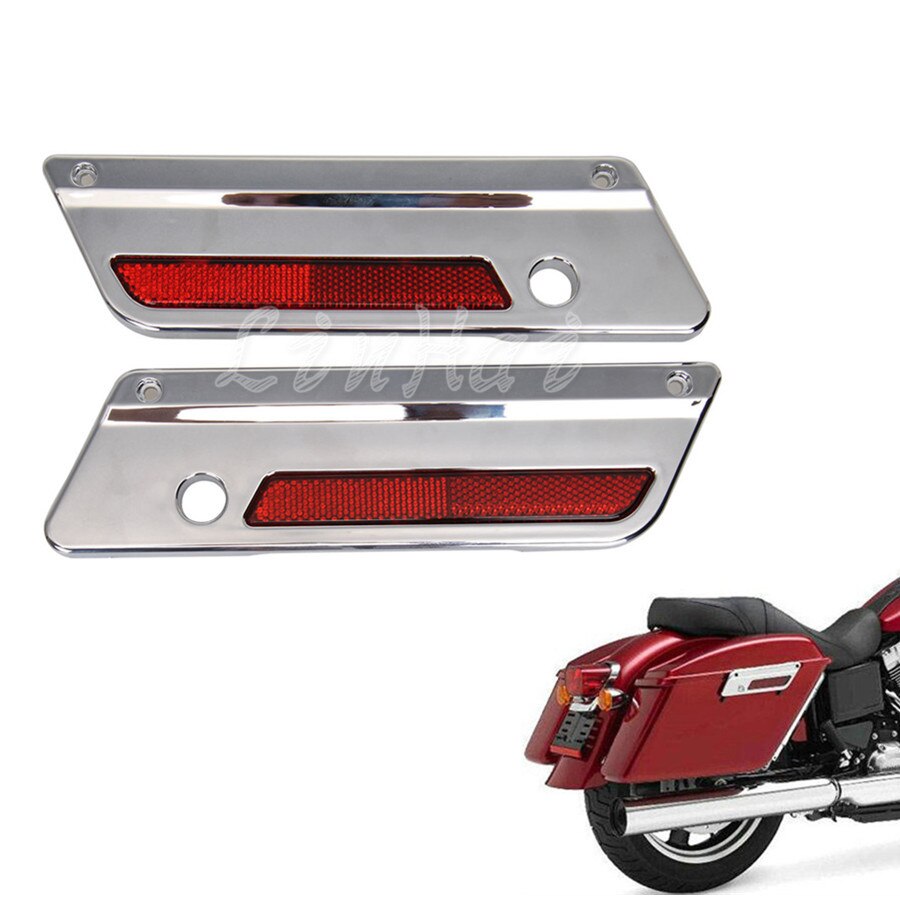 Chrome Zadeltas Klink Covers Met Rode Reflectoren Voor Harley Touring Harde Zakken