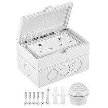 IP55 Waterproof Two Outlets Wall Mounted Plug Adapter Socket (UK Plug)