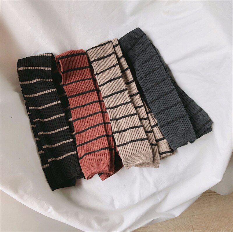 Höst vinter barn flickor leggings bomull randiga leggings barntråd stickade leggings 0-8y