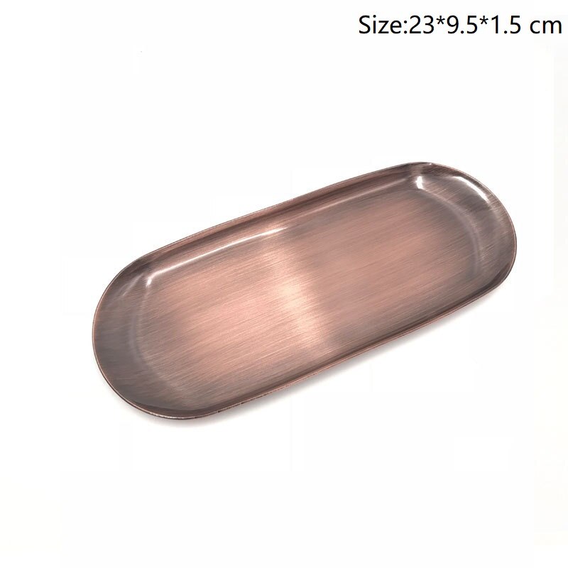 Färgglad metallförvaringsbricka guld oval prickig fruktfat smycken örhänge display fat dessert bröd tallrik kök bar porslin: B-röd koppar