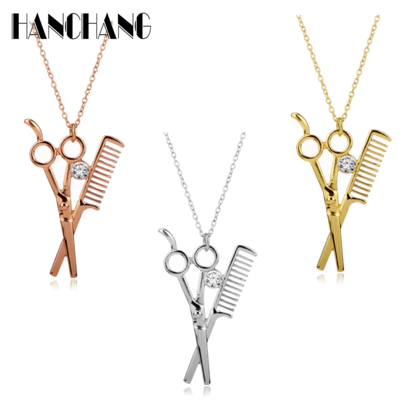 Colar pingente strass para cabeleireiros, tesoura e colar para homens, acessório para barbearia