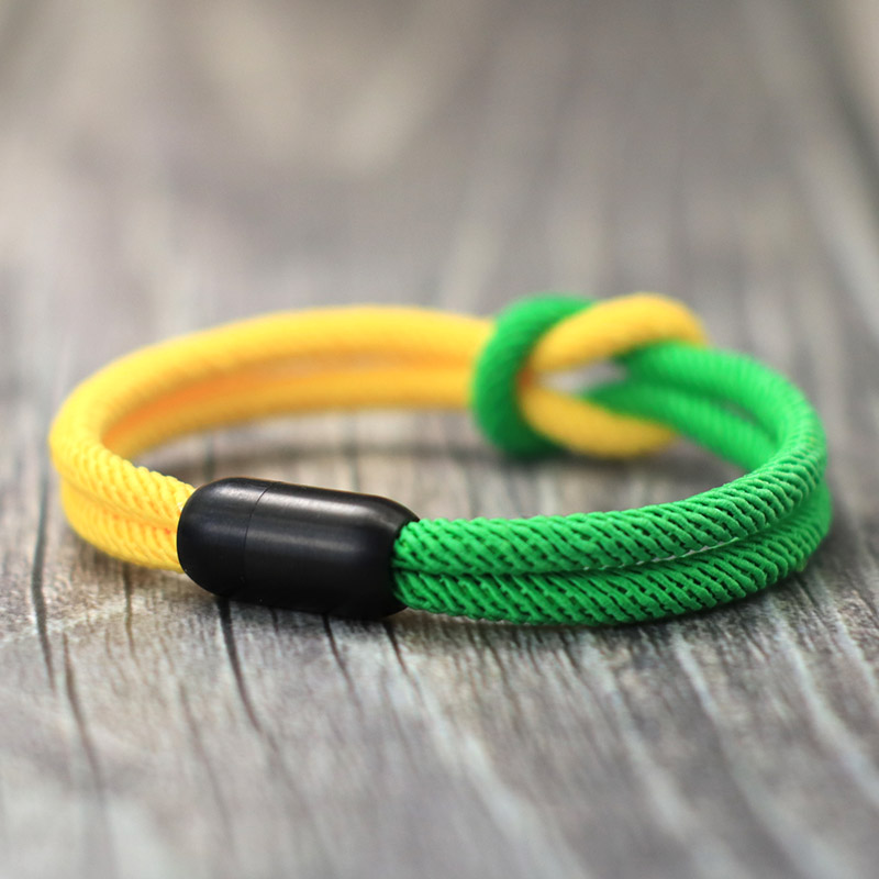 Niet Colorblock Koord Ketting Armband Mannen Roestvrij Staal Magentische Gesp Geel Blauw Braclet Ukraine Symbool Erkek Bileklik