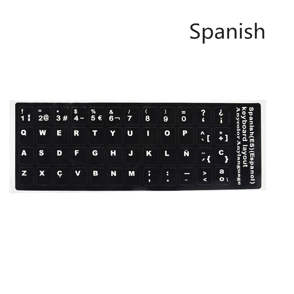 Pegatinas del alfabeto del teclado árabe Cangjie, alemán, ruso, francés, coreano, tailandés, Wubi, español, hebreo, italiano, inglés, letras japonesas:  Spanish
