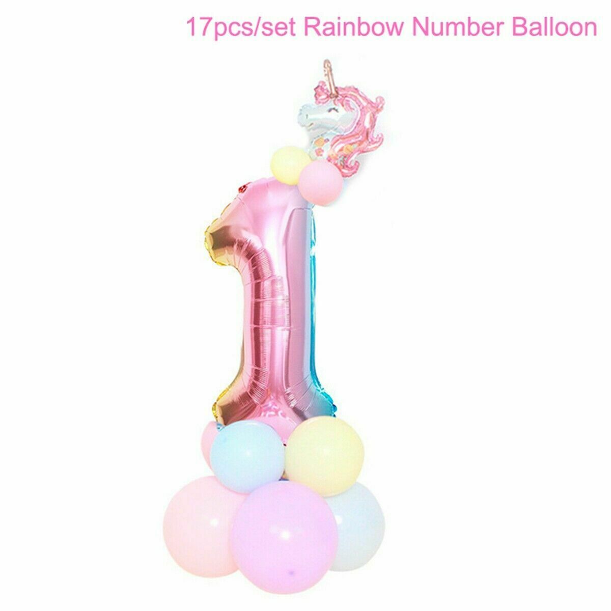 32'' Giant Number Foil Latex Balloon Rainbow Happy Birthday Kids Favor Unicorn Party Decor Gender Reveal Baby Shower Girl: 1