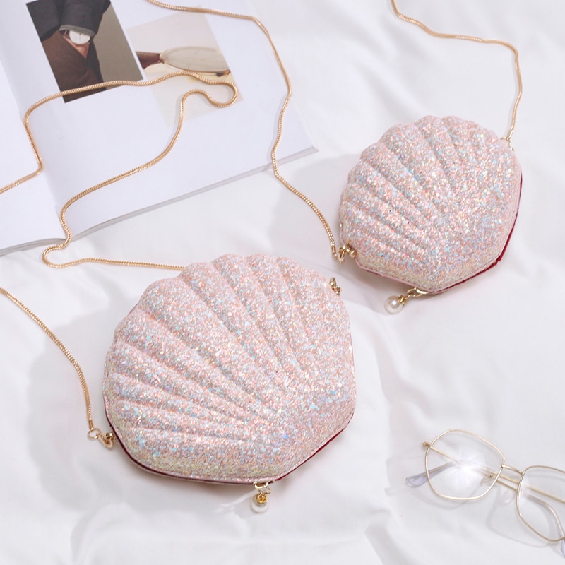 Paljettväska skalväska sommar läder handväska dam kedja axel messenger bag crossbody bolsos mujer