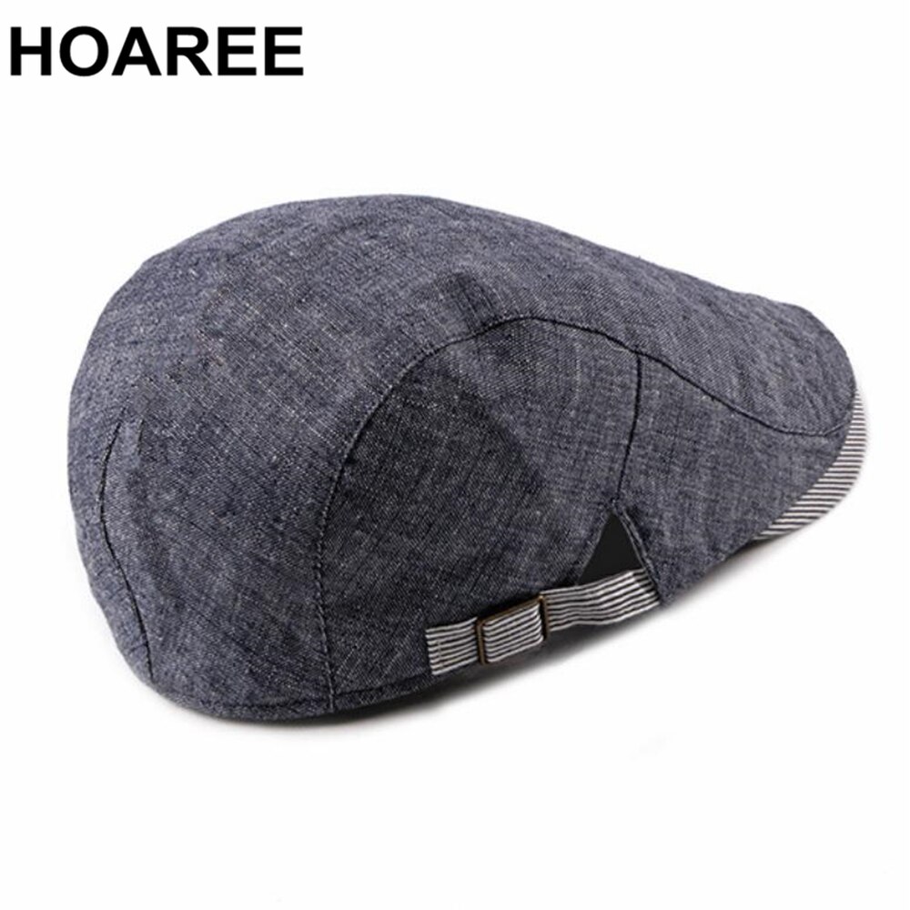Hoaree Grijs Katoen Linnen Platte Pet Voor Mannen Lente Zomer Baret Man Britse Stijl Vintage Casual Ivy Ierse Cap Verstelbare 55-60 Cm