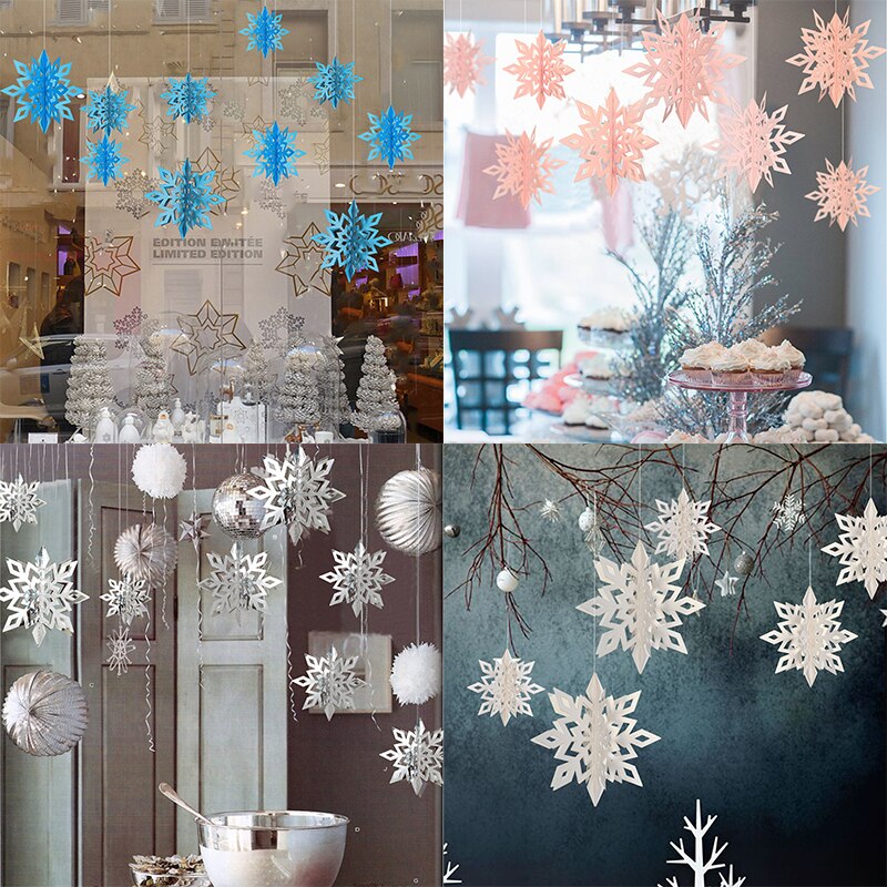 6 Stks/set Winter Party Kerst Sneeuwvlokken Decoratie Kerst 3D Hollow Sneeuwvlokken Opknoping Ornamenten Papier Woondecoratie