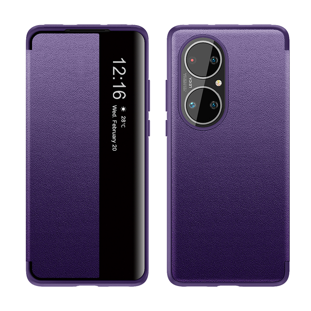 Smart Wake Up Sleep Flip Cover Side View Leather Case For Huawei P30 P40 Pro+ Plus P50 60 Pro Automatic Magntic Suction: HUAWEI P30 Pro / PURPLE