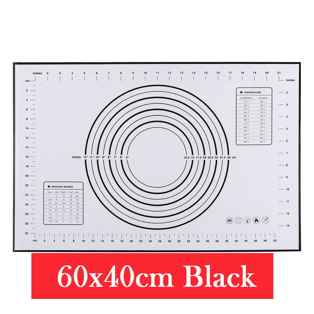 Multi-Size Non-Stick Siliconen Bakken Mat Met Schaal Rolling Deeg Pad Kneden Mat Keuken Koken Pastry Sheet Oven liner: 60x40cm  black
