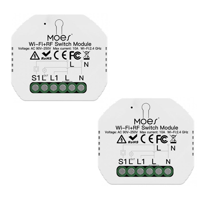 Smart Light Switch Module 2 Gang 2Way 2.4GWiFi+RF433 Intelligent Wireless Remote Control For Alexa Google Automation Kits: 2 pieces