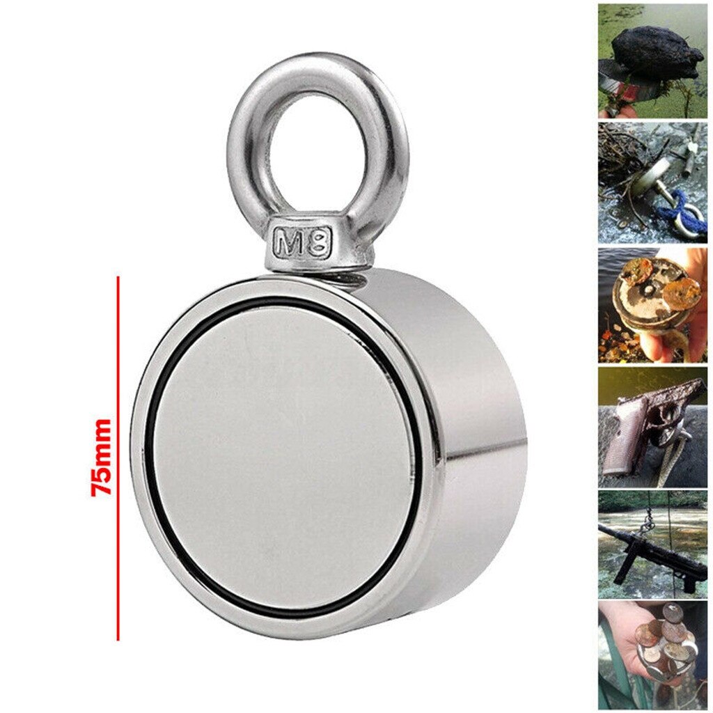 Dubbelzijdige magneet voor vissen, gecombineerde 200/300/500kg trekkracht ,60mm diameters, supersterke ronde neodymium vismagneet  k20