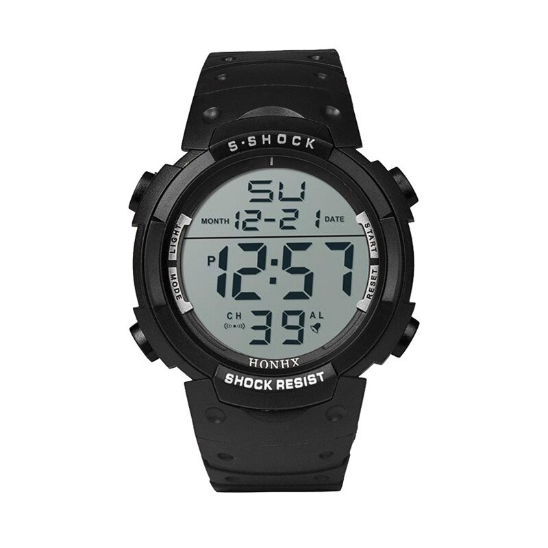 Mens Watches Waterproof Men's Boy LCD Digital Stopwatch Date Rubber Sport Wrist Watch Waterproof Relogio Clock reloj S7: E