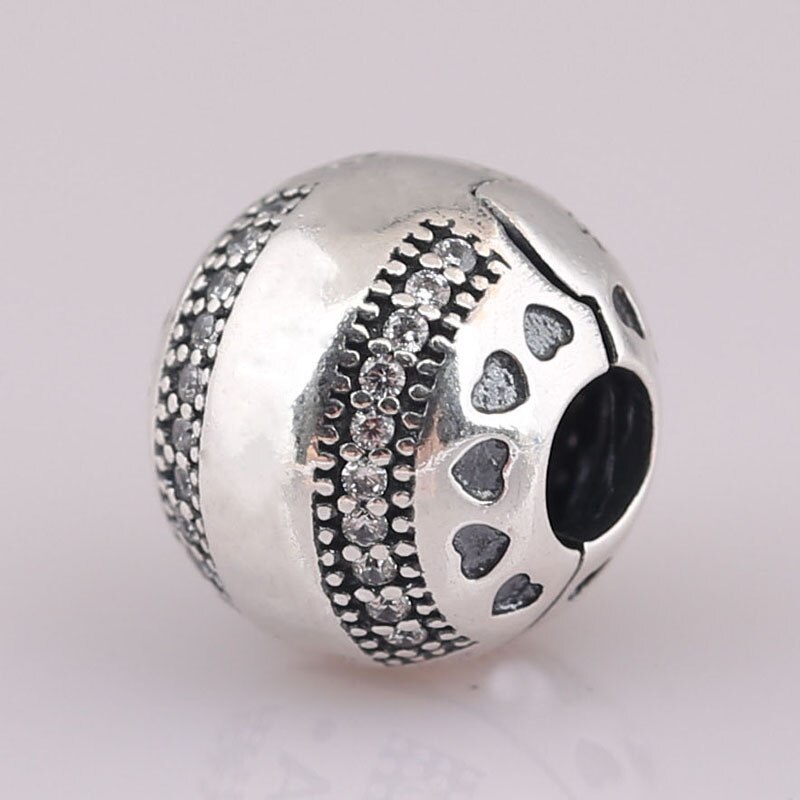 Original Funkelnden Streifen Logo Herzen Clip Stopper Perlen Fit 925 Sterling Silber Charme Armband Armreif Diy Schmuck