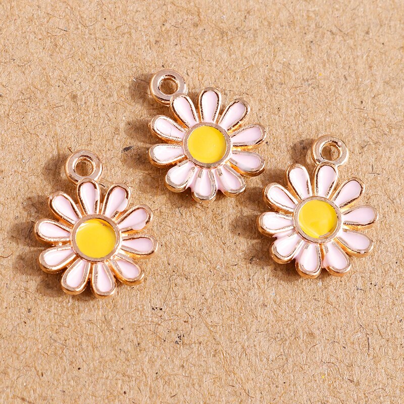 10 Uds. De abalorios de flor Margarita esmaltada, Color caramelo, 11x15mm, para hacer colgantes, collares, pendientes, pulseras, accesorios de joyería DIY: Pink Color