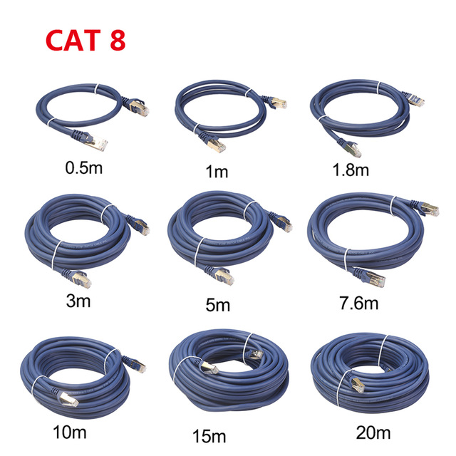 Cat5/Cat8 Ethernet Cable RJ45 Network Cable Cat 5 Lan Cable Cat 8 RJ45 Patch Cord 10m/15m/20m For Router Laptop Cable Ethernet: Cat 8 Cable Blue / 5m