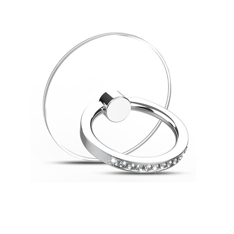 Support de bague de doigt transparent en diamant pour téléphone portable, anneau de support de téléphone, poignée rotative, accessoire de montage: WHITE