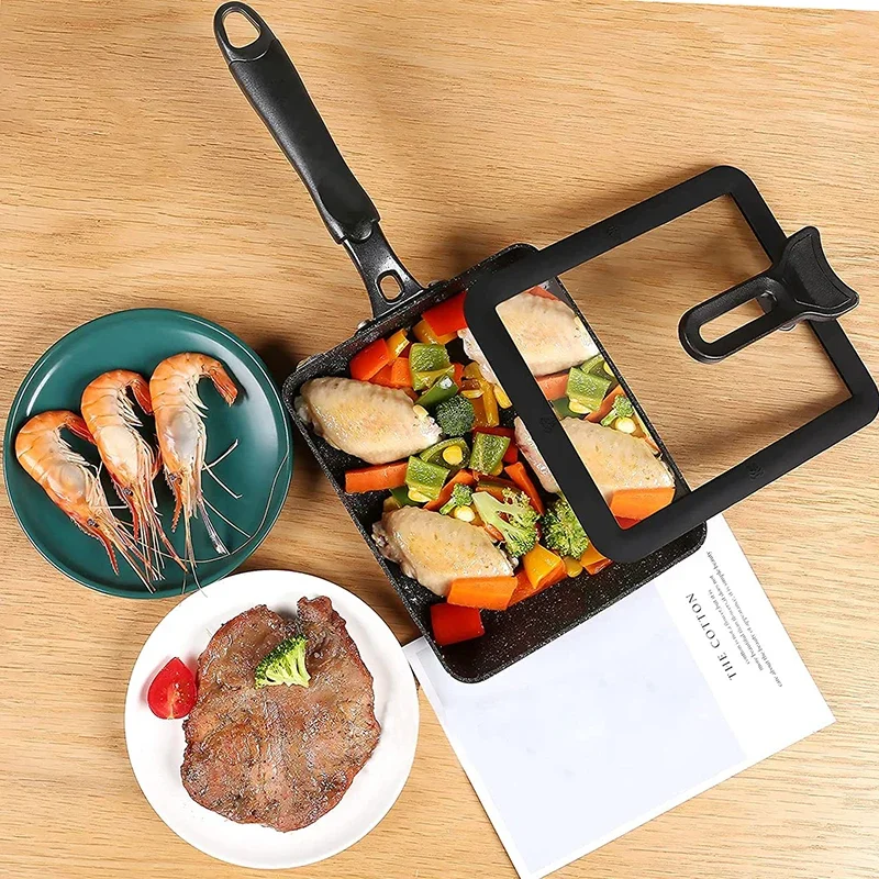 Japanische Omelettpfanne / Tamagoyaki-Pfanne, rechteckige Eierpfanne mit Antihaftbeschichtung – optionaler Deckel und Spatel – Aluminiumlegierung
