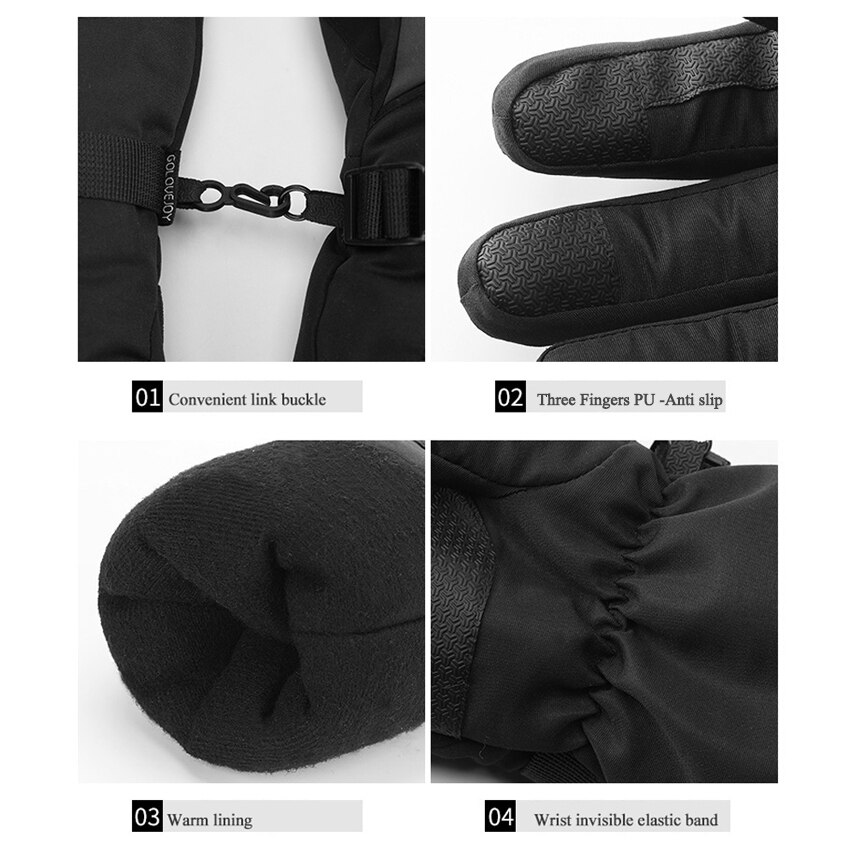 Dicke Winter Herren Handschuhe Vier-Schicht Skifahren Warme Handschuhe Durable Wasserdicht Winddicht Nicht-Slip Samt Handschuhe Für Männer zipper Tasche