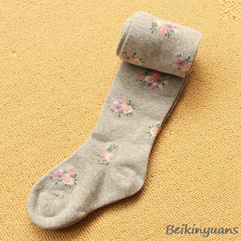 Meia-calças feminina de algodão penteado florais, meia-calça justa para crianças primavera e outono