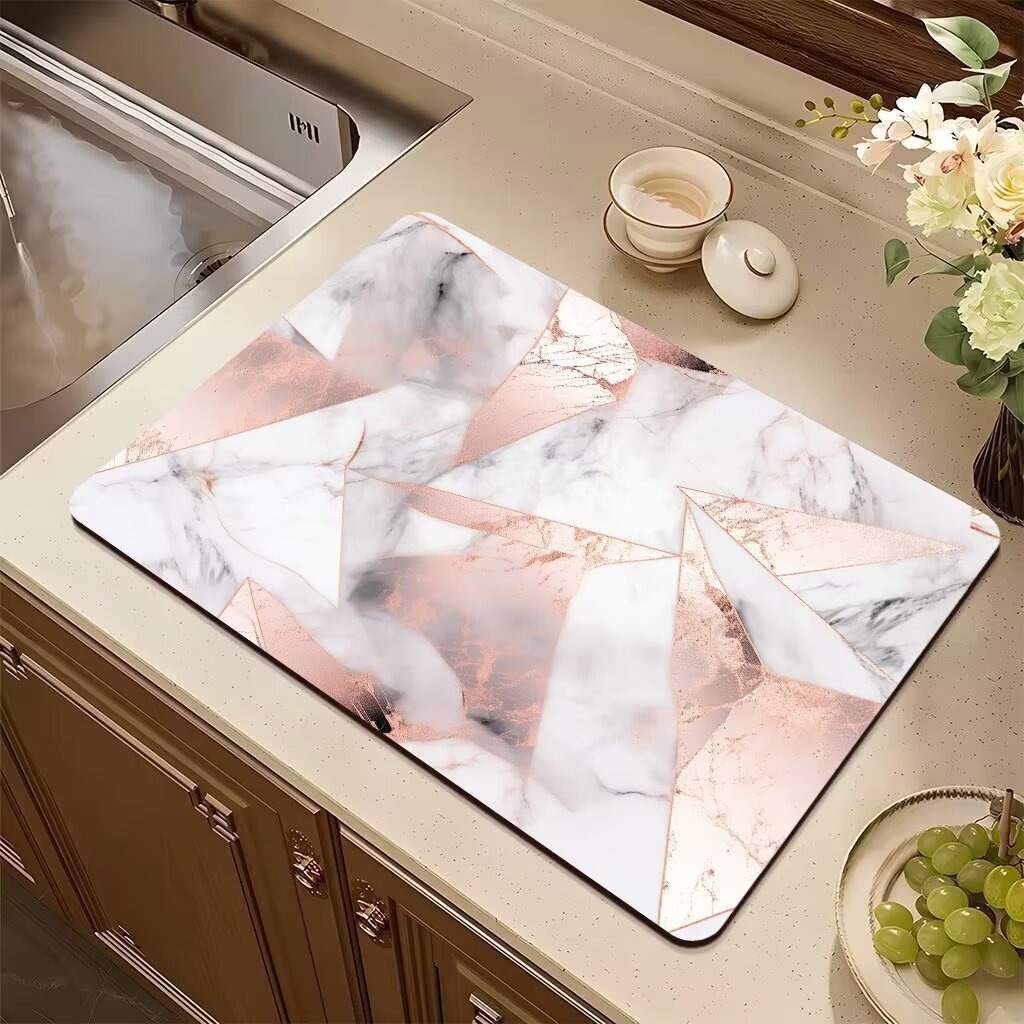 Moderne Marmor-Abtropfmatte, Kieselalgen-Schlammteppich für Küche, Badezimmer, rutschfeste Unterlage, Super saugfähige Abtropfpads für Zuhause, Couchtisch-Dekoration
