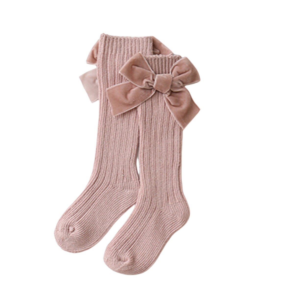 Bebê menina joelho meias altas inverno quente costela malha meias com grande veludo arco meias: Rosa / 0-1 year