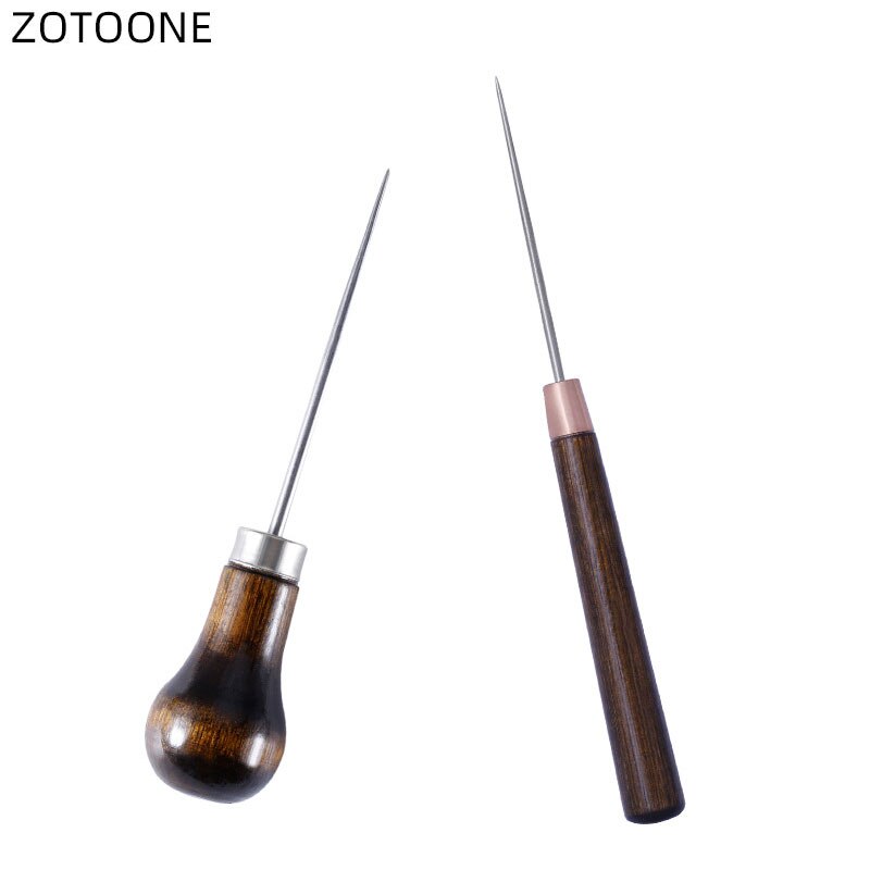 ZOTOONE 1Pc pointu couture manche en bois Awl cône droit simple gourde Awl perceuse positionnement bricolage à la main couture tailleur outils D