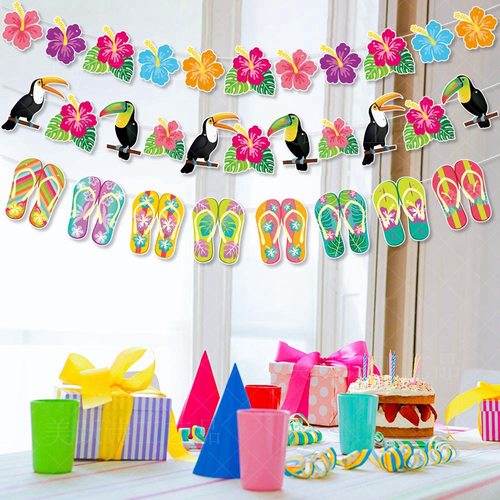 Hawaiiansk dekoration banner sommer strand guirlander flamingo blomst fugl fødselsdag papir guirlande glad aloha luau fest banner
