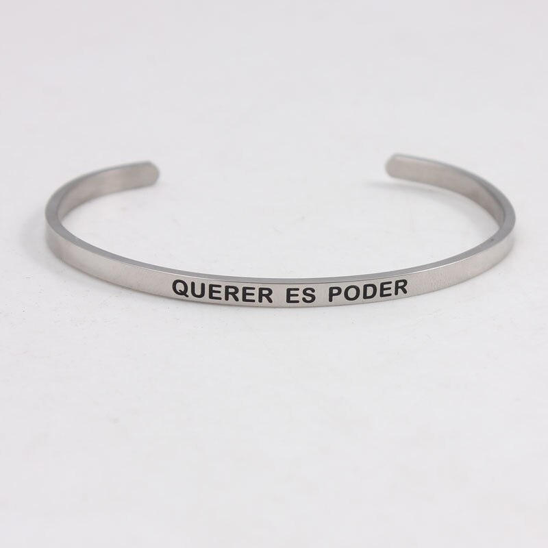 Neuheiten BROTHER Edelstahl Inspirational Positive Zitieren Manschette Mantra Armbänder & Armreifen Für Frauen Beste: QUERER ES PODER