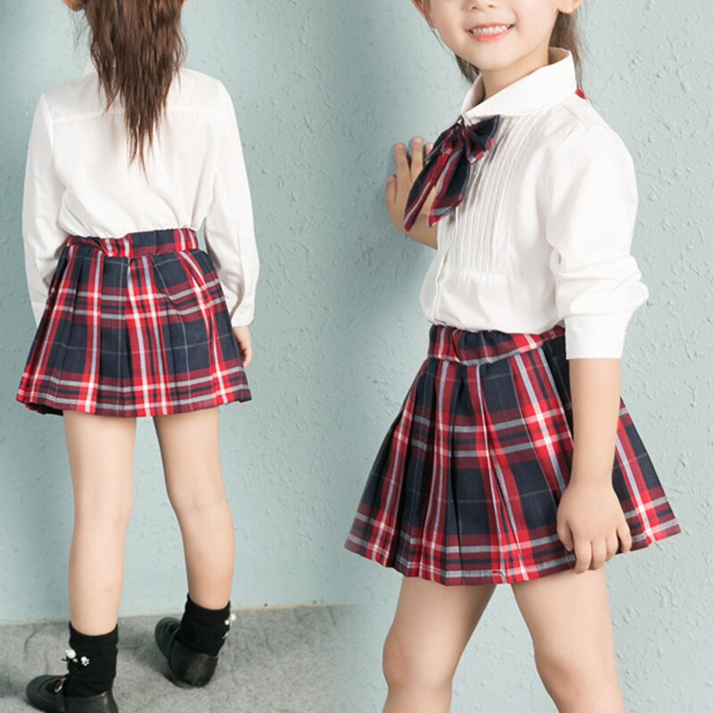 Conjunto de 2 unidades de ropa para niña pequeña, trajes escolares, faldas plisadas, camisas blancas para niña, faldas a cuadros, uniforme escolar de princesa