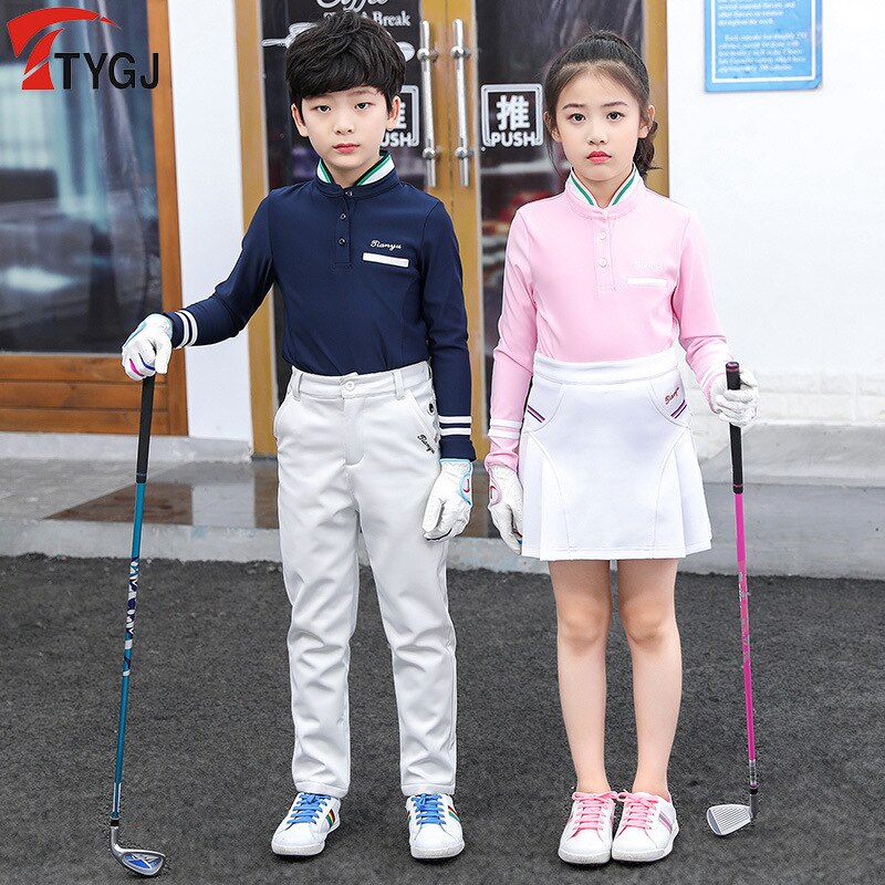 Børn langærmede golfskjorter drenge piger blød pasform åndbar golftoppe afslappet komfort sportstøj  d0854