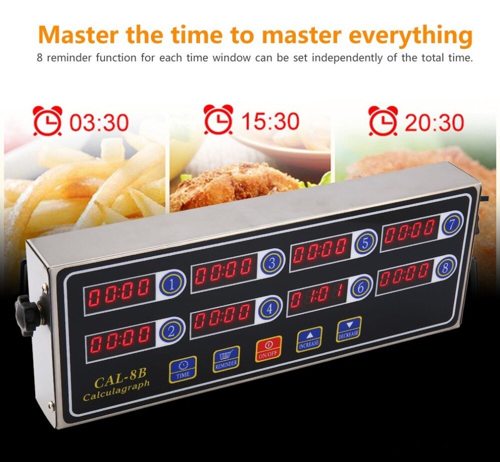 CAL-8B Portable Calculagraph 8 Channel Digital Timer Kitchen Cooking Timing LCD Display Clock Shaking Reminder