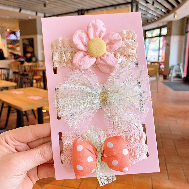 3 Pcs/Set Lace Flower Baby Headband Crown Bows Hairband Girl Turban Elastic Baby Hair Band Newborn Baby Hair Accessories: Style 3 G08