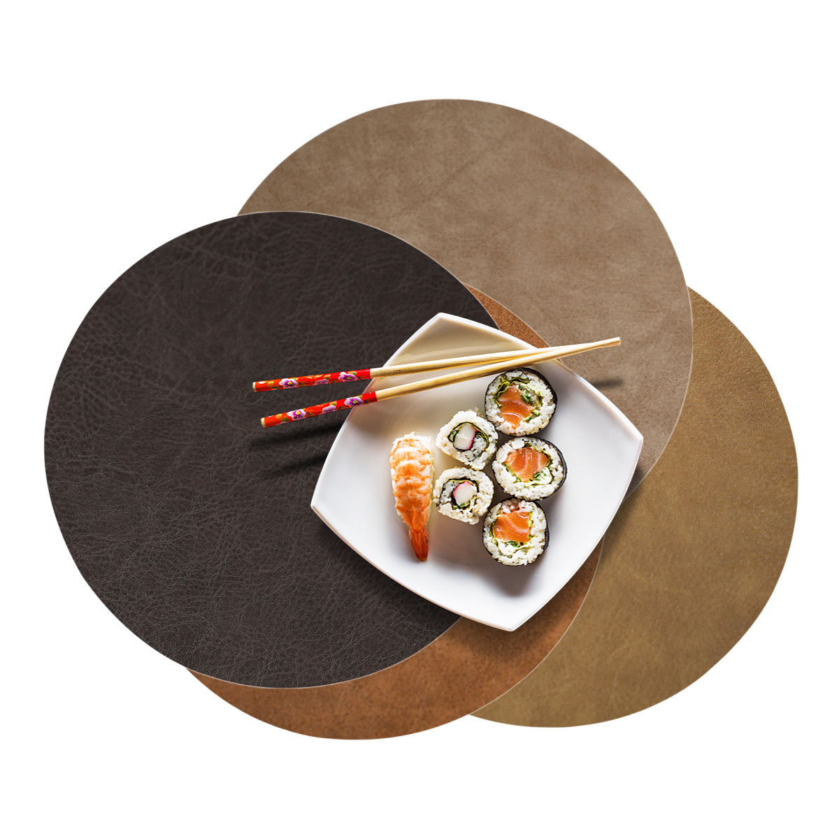 Napperons Ronds en Cuir PU, Motif Peau de Vache Lavée, Tapis de Table pour Table à Manger, Cuisine, Décoration de ix