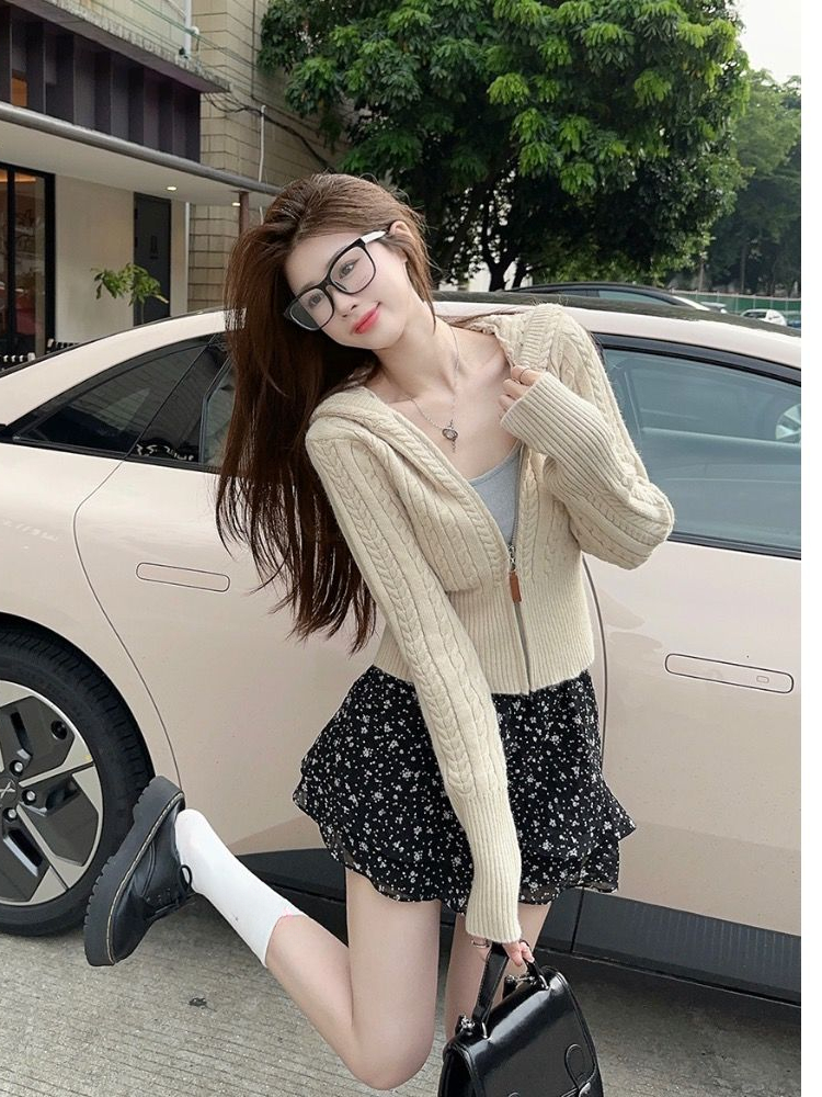 Preppy Style Twist Cardigan Women Autumn Clothing Hooded Sueter Mujer Casual All Match Knitted Solid Sweater Tops Pull Femme