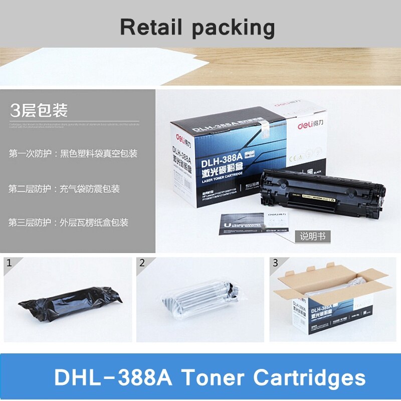 Deli -388a tonercartridges voor hp laserjet  p1007/p1008/p1106/p1108/m1136/m1213nf/m1216 inclusief 80g tonerpoeder, print 1500 pagina's