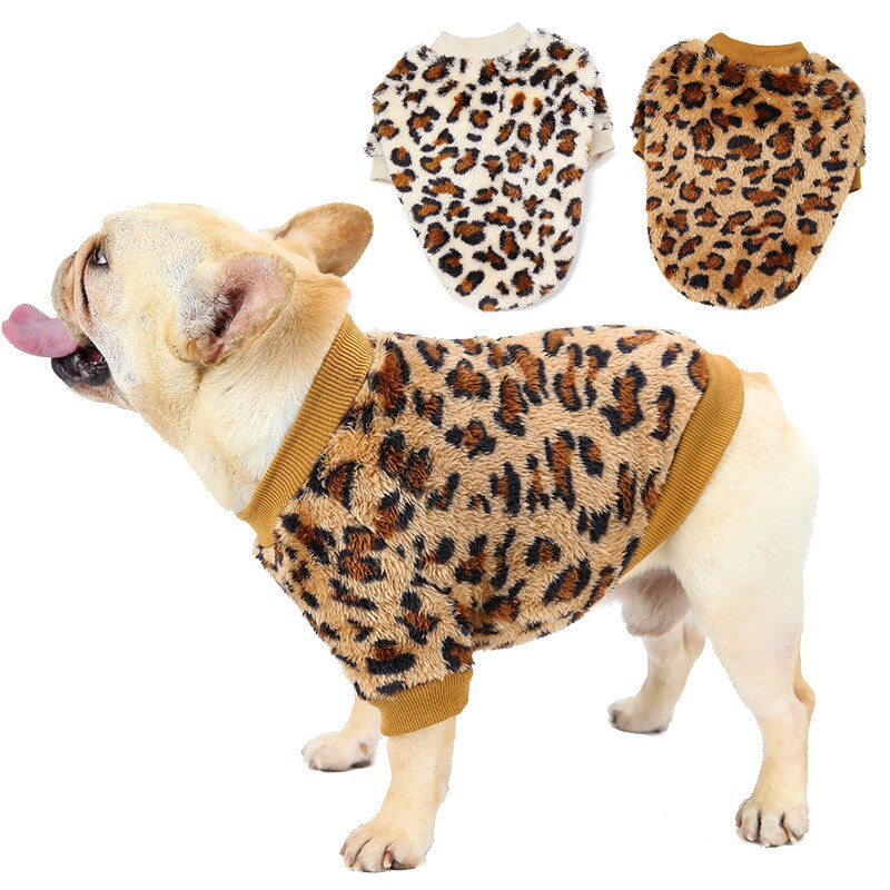 Pull léopard pour chien, vêtement de styliste pour petit et moyen gabarit, bouledogue français, carlin Pitbull, peluche épaisse, pull d&#39;hiver