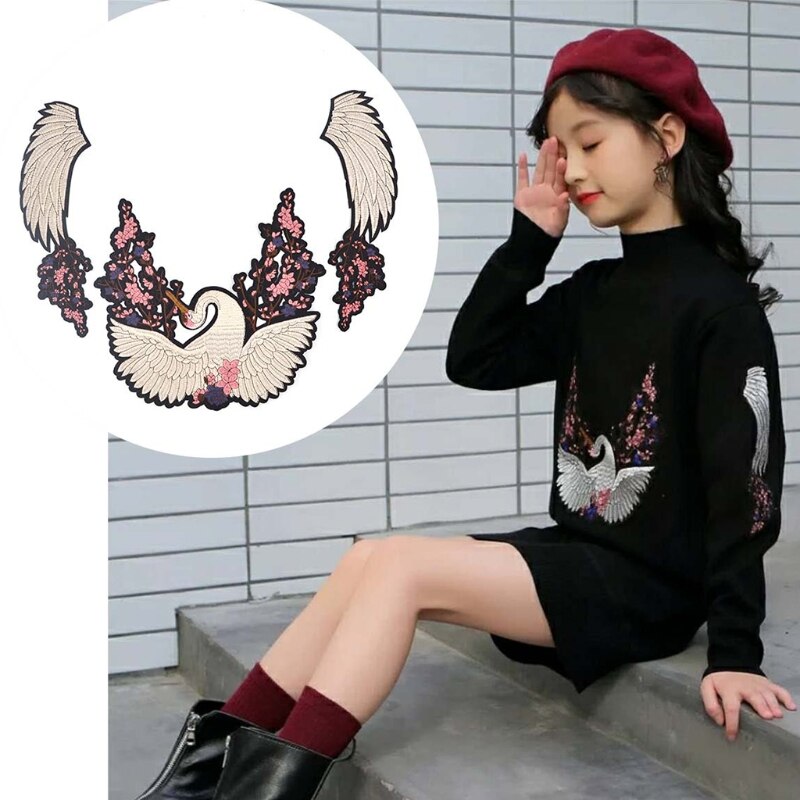 1 set Crane Wing Embroidered Badge Iron on Sew on Patch for Clothes Jackets Jeans Backpack Caps