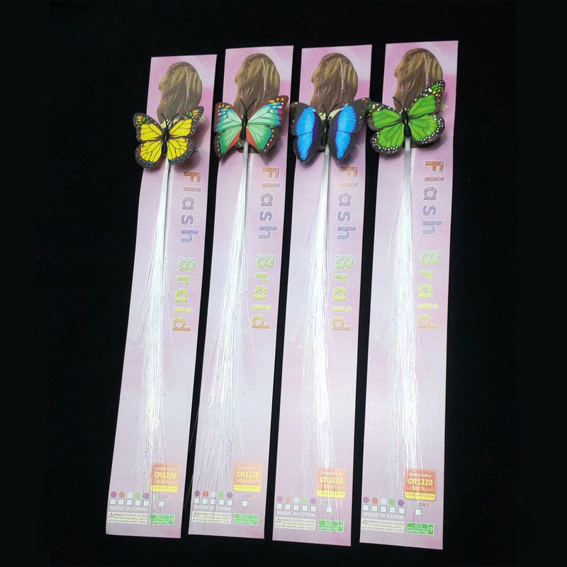 Women Girls LED Shining Hair Braids Barrette Flash LED Fiber Hairpin Clip Light Up Headband Butterfly Party Glow Hair Braid