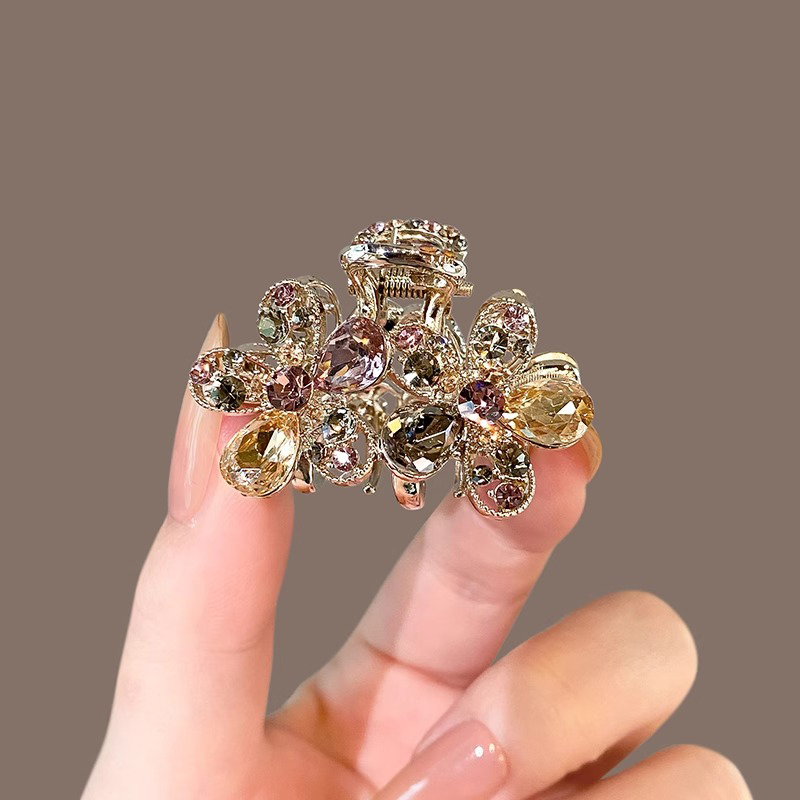 Clip de agarre para el cabello con flores brillantes para mujer, nueva , aleación de diamantes de imitación, horquillas elegantes para cola de caballo de verano, accesorios para el cabello