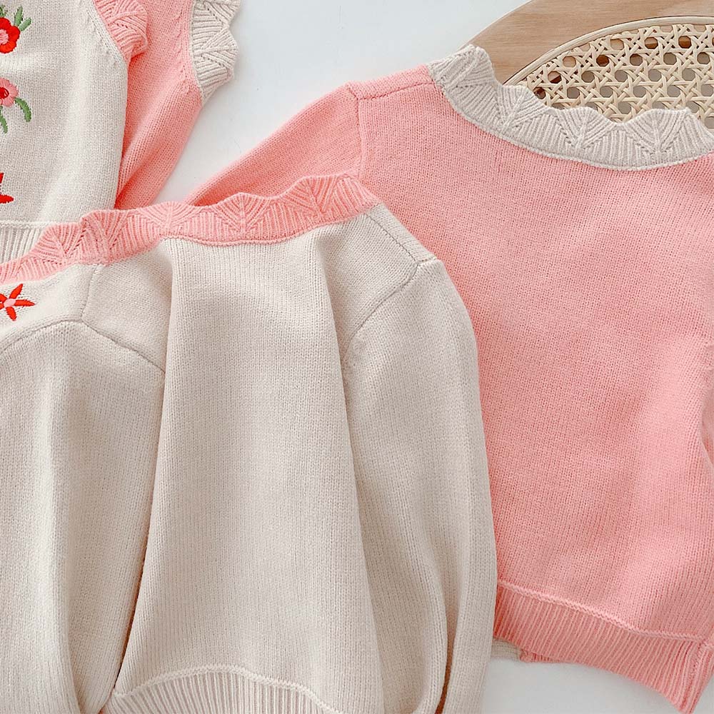 Peuter Meisje Trui Bloem V-hals Gebreide Lente Herfst Kids Vest Prinses Verjaardag Kinderen Kleding