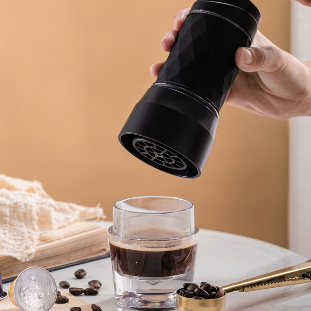 Mini espresso koffiezetapparaat, handmatig, draagbaar, handpers, koffiekopje, koffiepoeder/capsule, dubbel gebruik voor buiten, reiskeuken