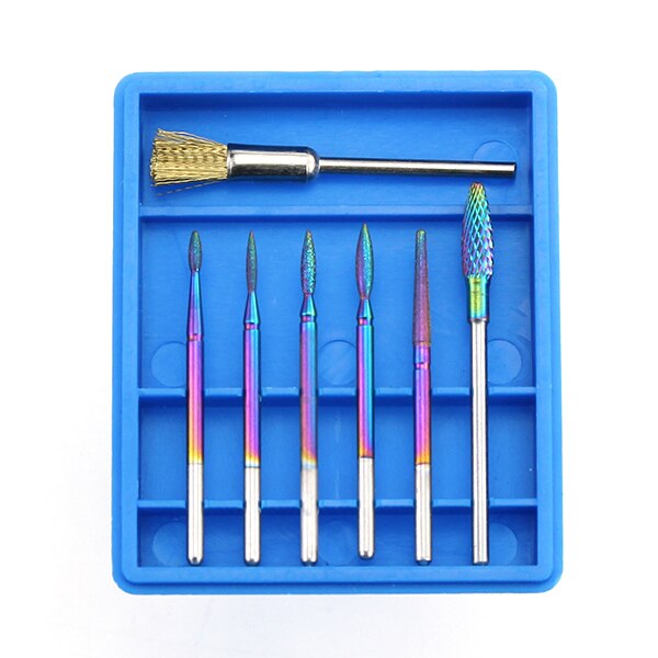 7 stk/sæt diamant hårdmetal fræser regnbue neglebor børste til manicure elektriske maskine bits burr nail art værktøjer: 1