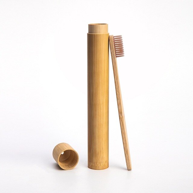 1pc regnbuetandbørster  +1pc bambusrør miljøvenlig naturlig bambus tandbørste rejsetaske blød hovedtænder børste 2pc pakninger: Brun og rør