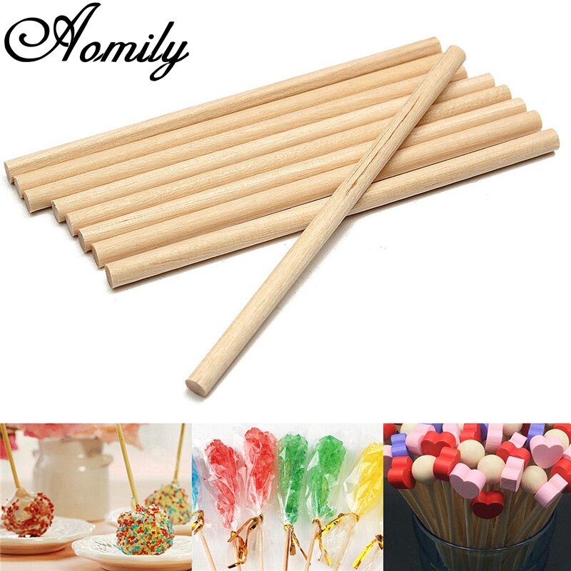 Aomily 100 stks/set Ronde Houten Lolly Lolly Sticks 10 cm Cake Ankers Voor DIY Voedsel Ambachten Candy Decor Staaf Party evenementen Levert