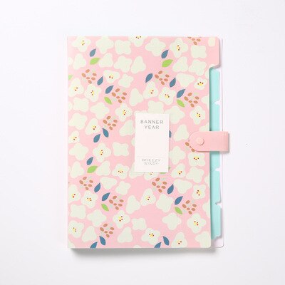 A4 Flower File Bag Data Book Large Capacity File folder portfolio 6 pockets Organizer for School Office Home: pink