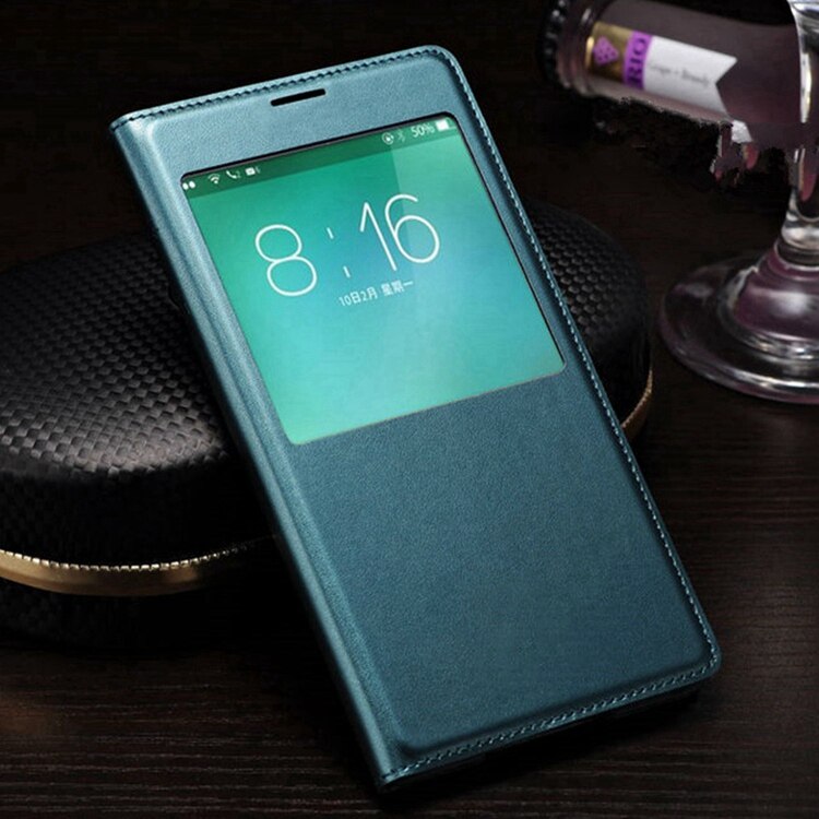 Slim Leather Flip Cover Case Voor Samsung Galaxy S5 S 5 I9600 Smart Sleep Wake Up View Telefoon Gevallen Voor s5 Met Waterdichte Chip: Dark Green