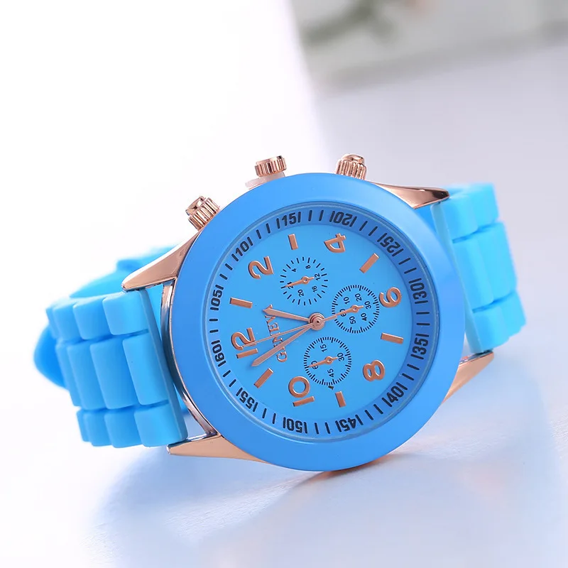 Brand Geneva Ladies Watch Student Silicone Strap Quartz Wristwatch for Women Clock Relogio Feminino: Silver