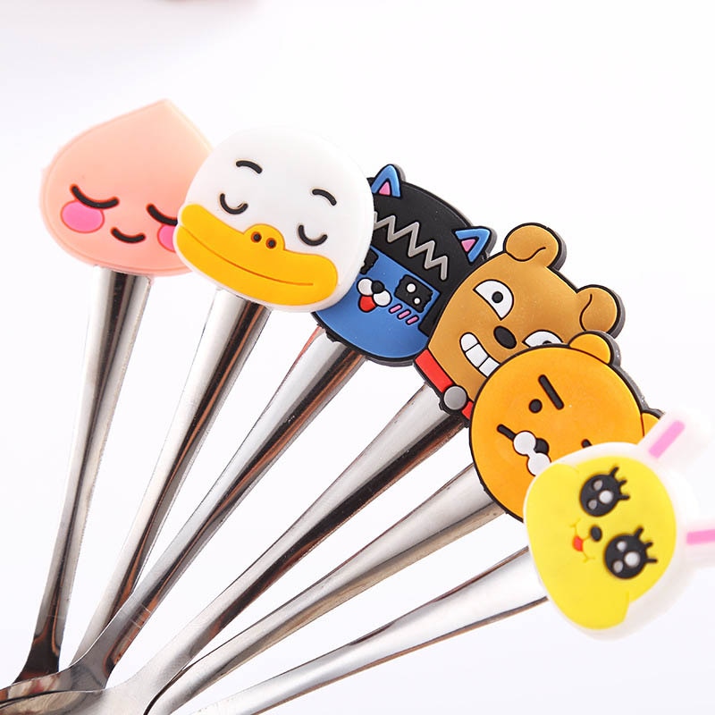 Cuchara infantil de dibujos animados portátil de acero inoxidable, cucharas de café, té, accesorios para cubiertos de bebé, accesorios de cocina, 2 uds.