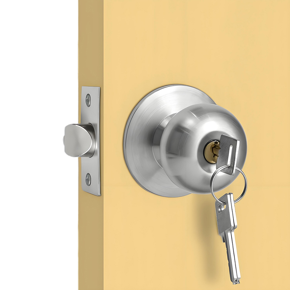 Keyed Entry Door Knob with Lock Round Door Knobs Stainless Steel Interior and Exterior Door Lock for Bedroom Bathroom